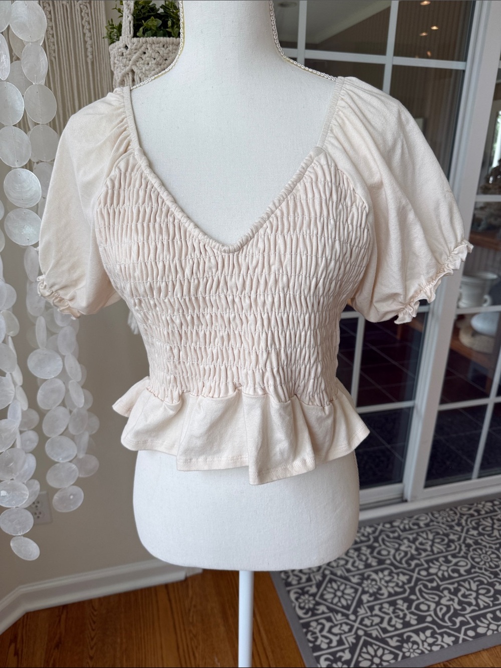 Women’s Smocked Peplum Top - Cream